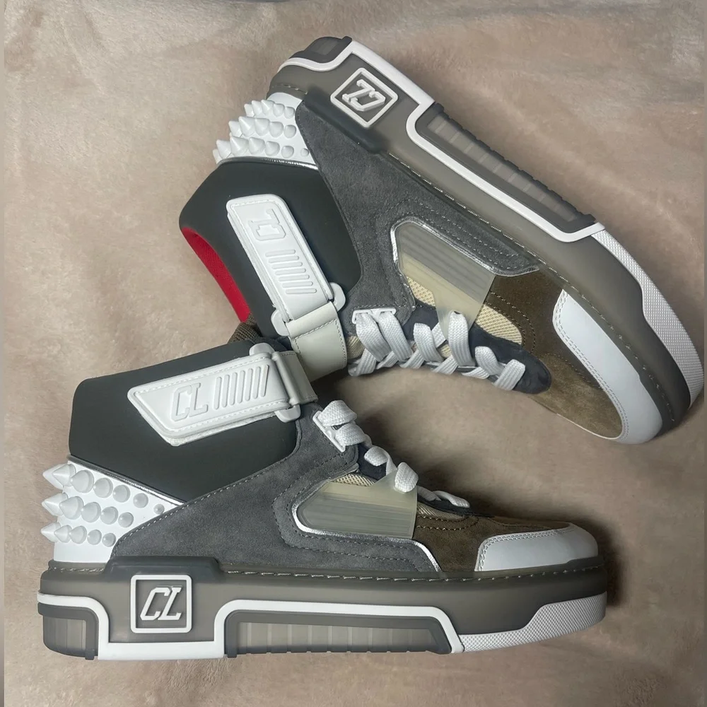 Christian Louboutin ASTROLOUBI MID FLAT Gray and White High-Top Sneakers - Picture 1 of 10